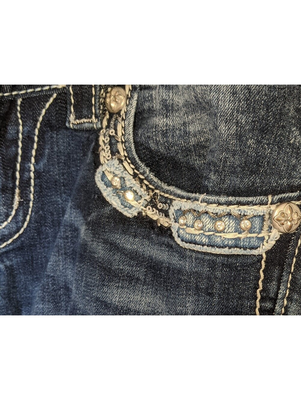 Miss Me Jeans Womens 26 Signature Boot Embellished Low Rise Studded Denim Blue - Picture 5 of 10